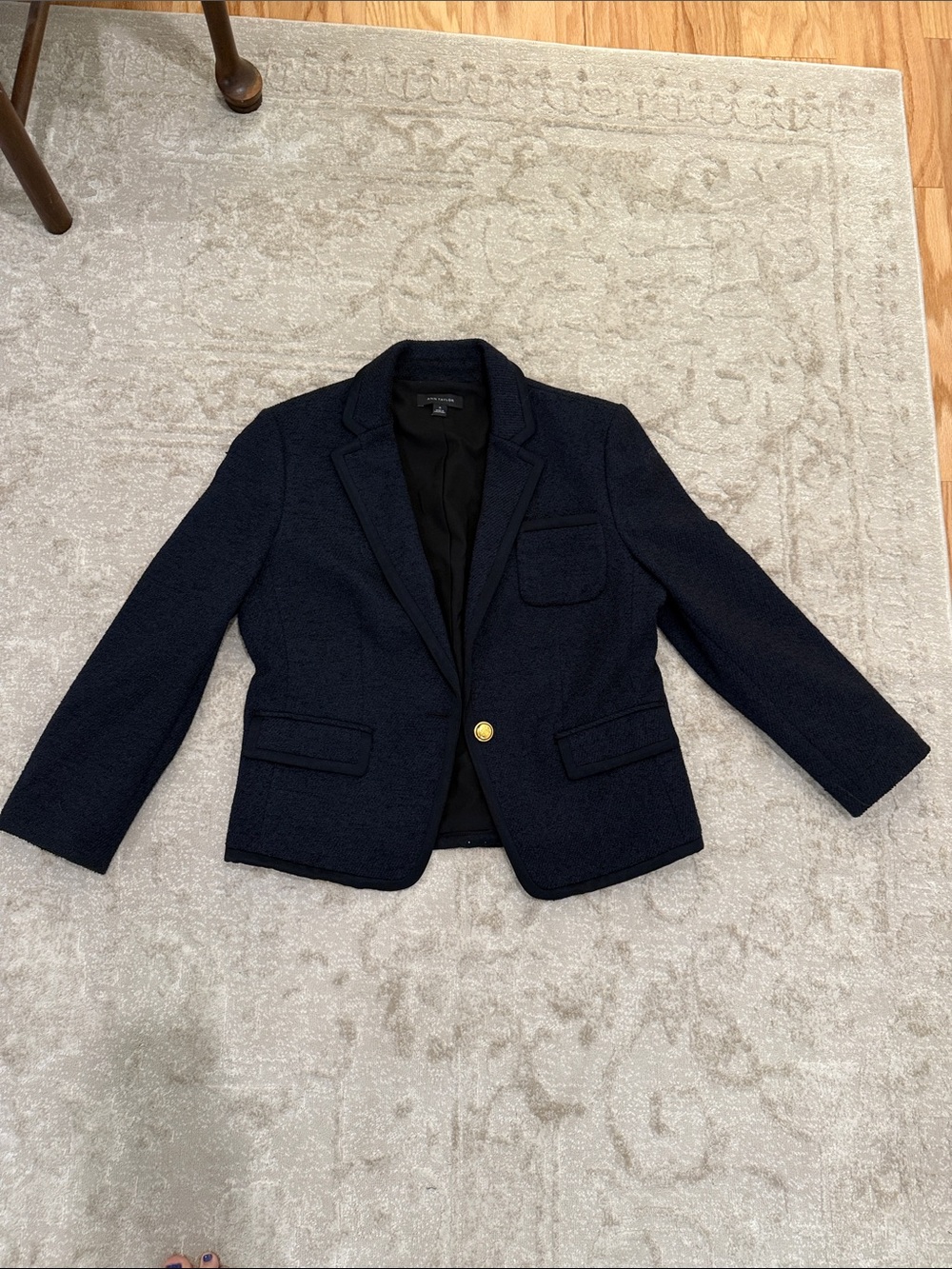 Ann Taylor Navy Textured Blazer with Gold Button